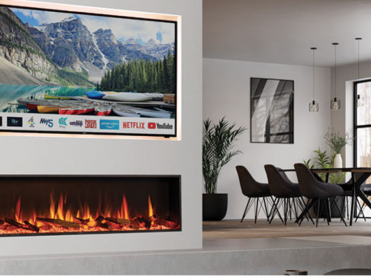 Media Walls, Media Feature Wall with; Gas fire, Electric fire or